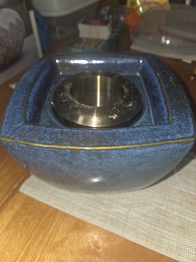 Blue Ceramic Bowl Fire Indoor Safe, Smokeless No Odor